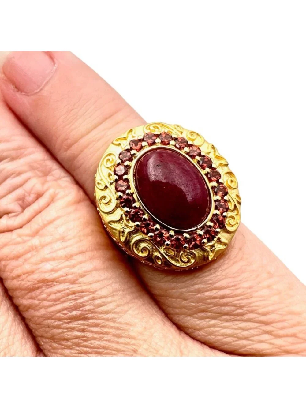 HSN Technibond Womans Ring Ruby Garnet Gold Over Sterling Silver Size 5 Petite